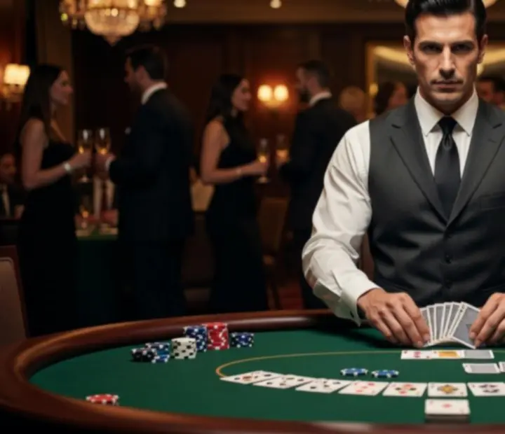 Tapasztalt profi póker dealer elegáns öltözékben